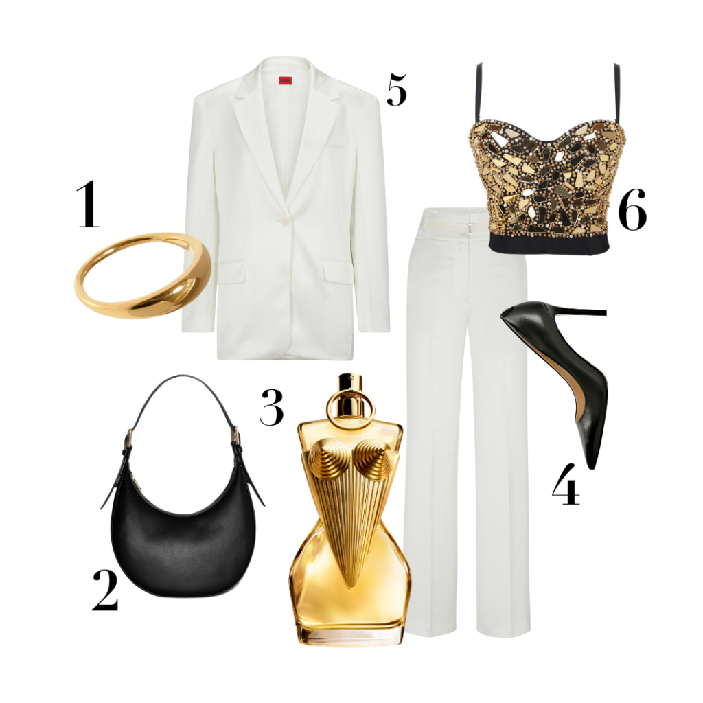 Weißes elegantes Outfit mit goldenen Details